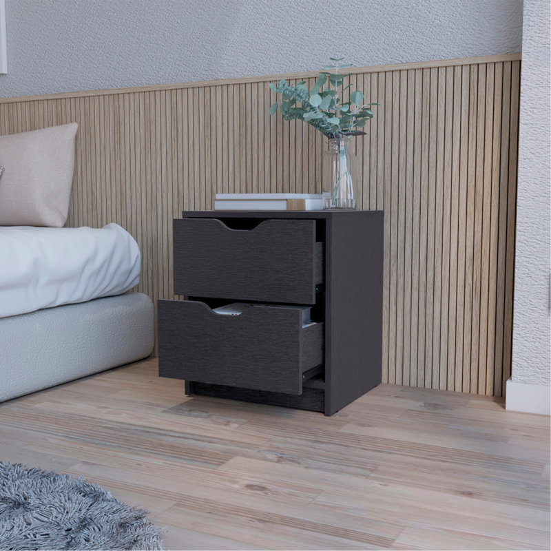 Ample 2 table de chevet en noir pour un look de chambre à coucher soigné - solution de rangement efficace, Black
