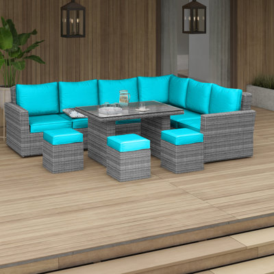Dengler 9 - Person Modular Patio Conversation Set with Cushions