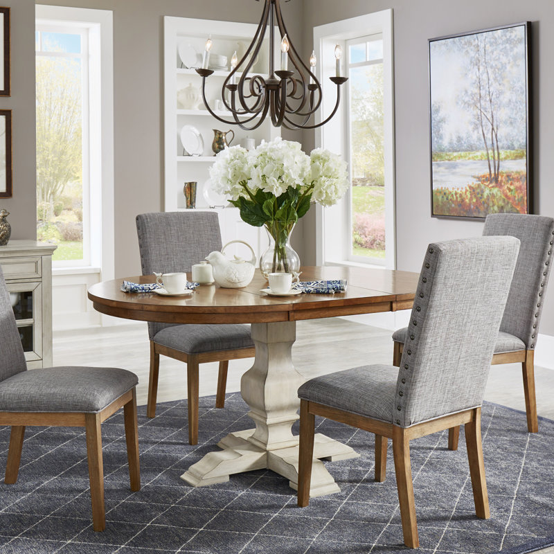 Marcotte Extendable Oval Solid Wood Dining Table, Antique White