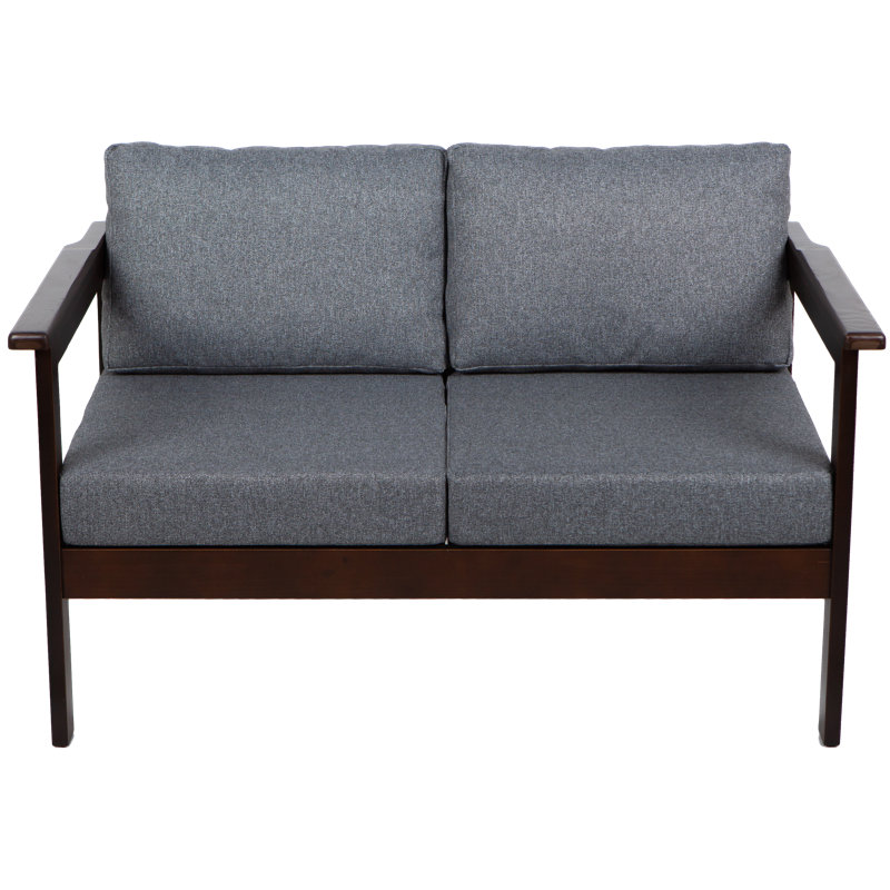 Jaquaisha 113 cm W Pine Solid Wood Patio Sofa with Cushions, Black, Dark Grey