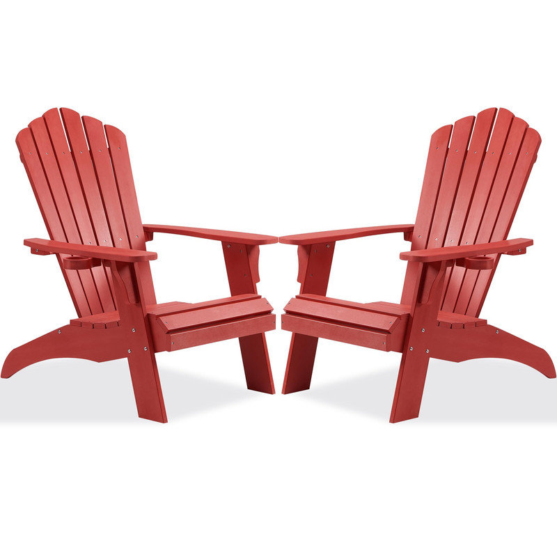 Adirondack Chair Set of 2, Outdoor Oversized Patio Chair, Red, 2