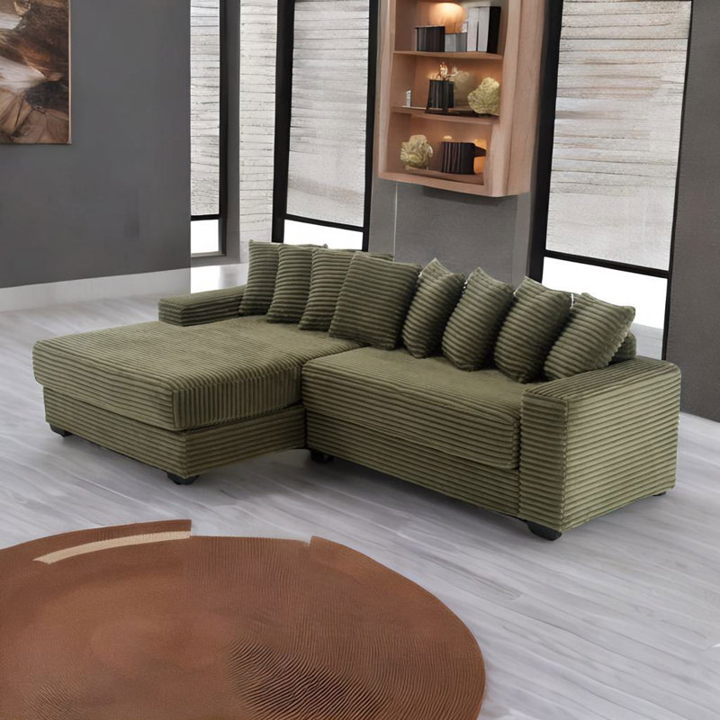 Daishun Corduroy Sectional, Left Hand Facing, Green