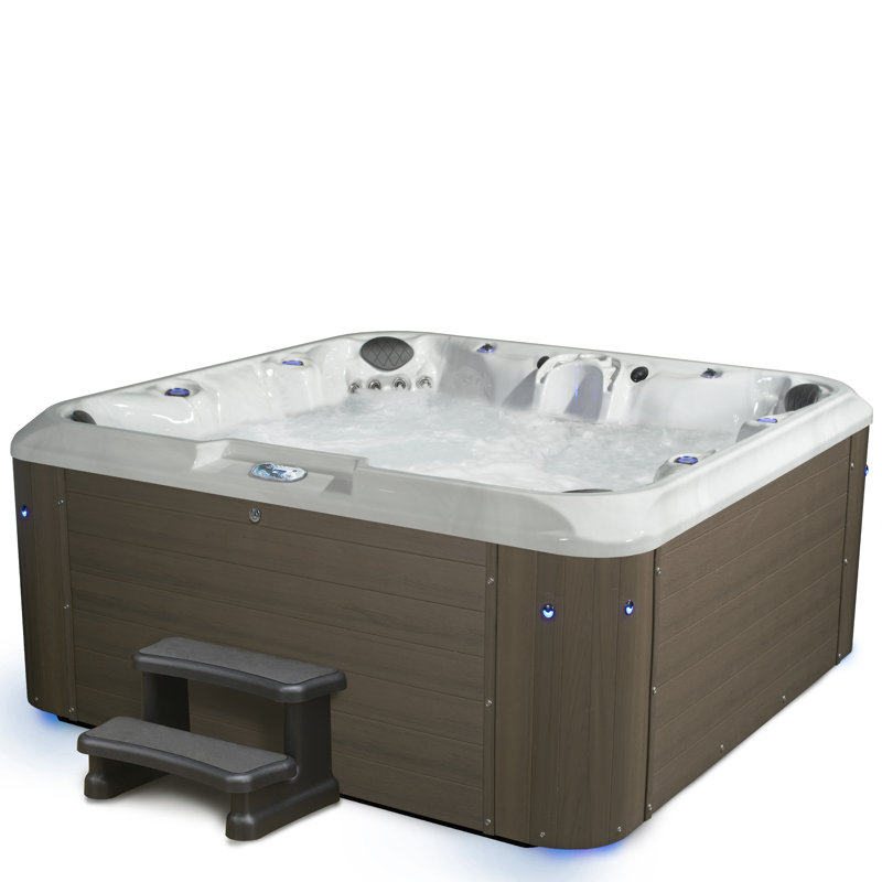 Outerbanks Gray 7-Person 100-Jet Square Hot Tub with LED Lighting