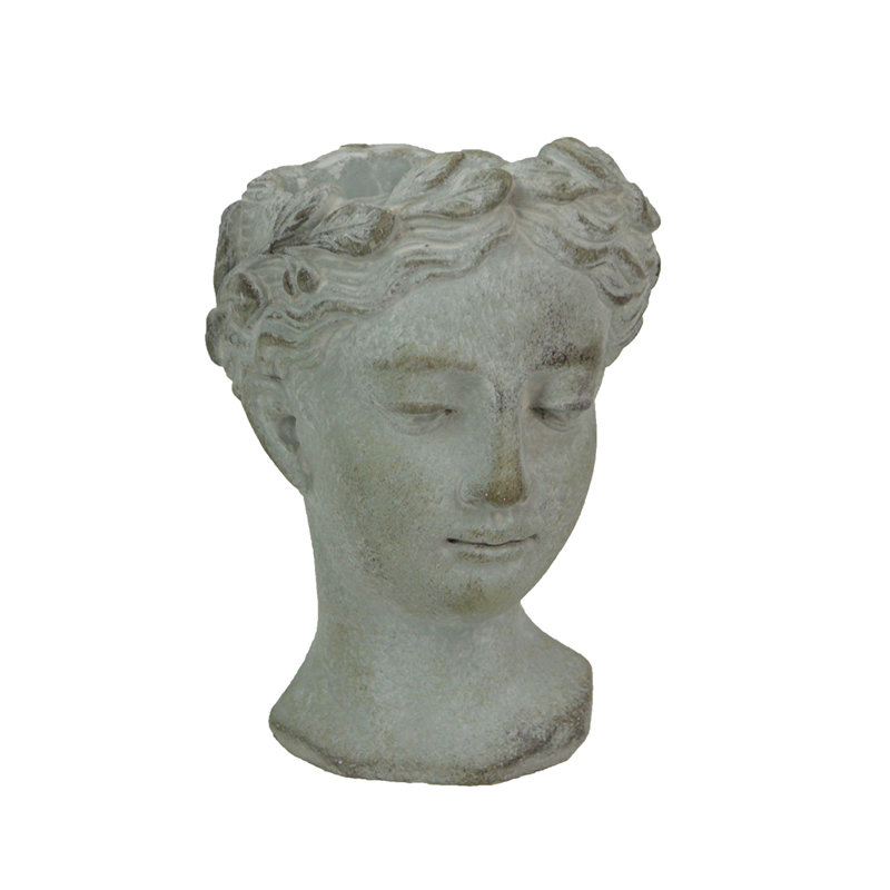Demiah Mediterranean Greek lady weathered gray cement concrete wall mount head planter, no drainage hole — 6 x 4.25 x 4 in