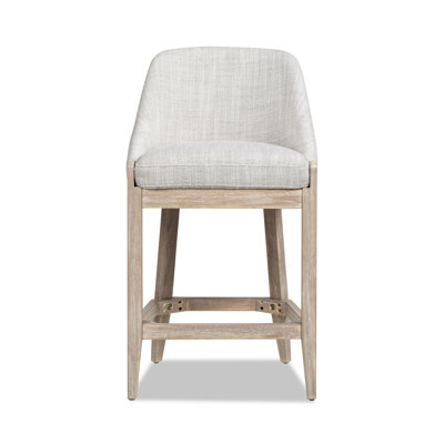 Clivia Coastal Curved Back Upholstered Counter Stool, Two-Tone Neutral Gray Polyester Wool Blend