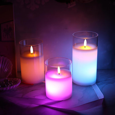 Pack of 3 Christmas LED Glass Flameless Candles with Remote and Timer