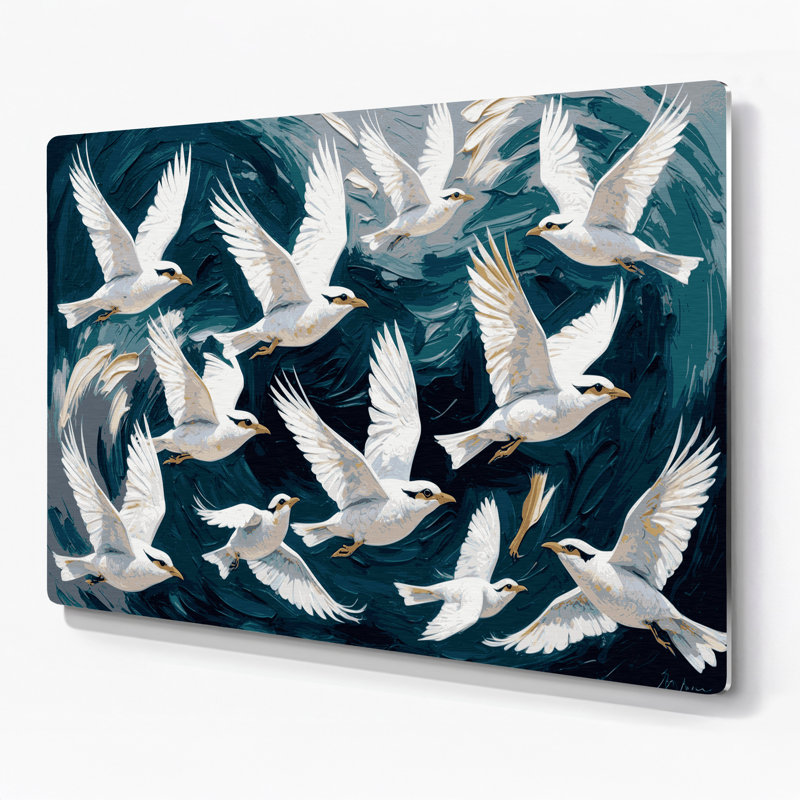 Oiseaux, art mural bleu en métal Myna, H 240 po x l 288 po x P 0,05 po
