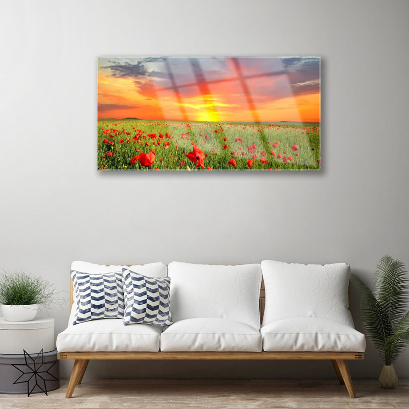 Nature Poppies Sun 1 Piece Wall Art on Glass