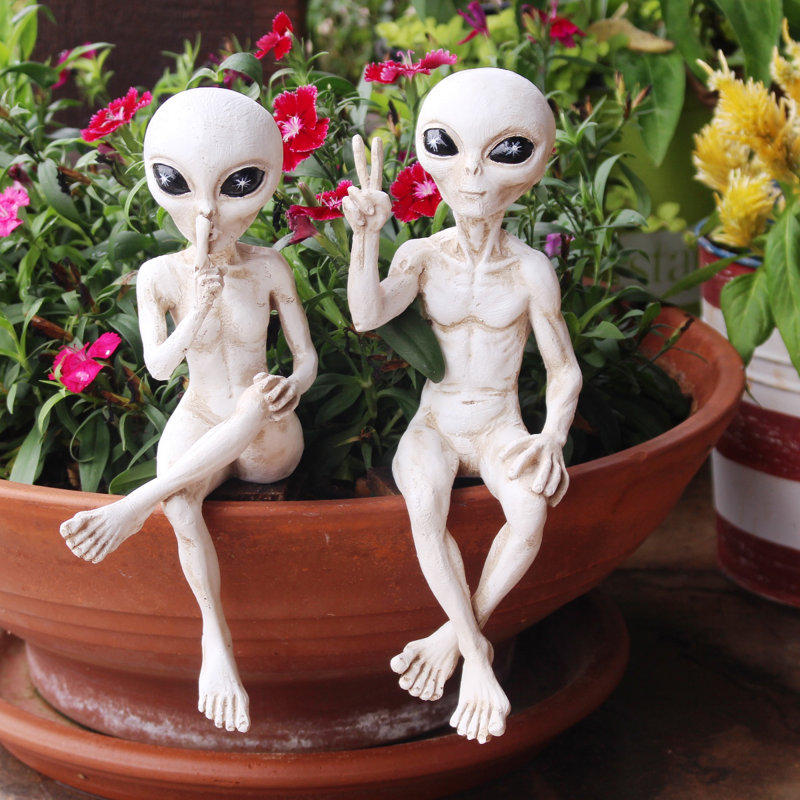 Ensemble de 2 statues de jardin Anketell, Blanc antique