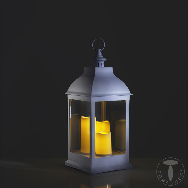 Battery Powered Integrated LED Outdoor Lantern with Electric Candle, 71cm H x 23.5cm W x 23.5cm D