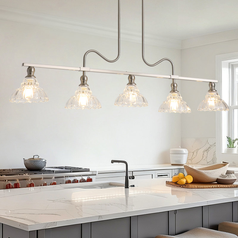Vintage Chandelier Light, 5-Light Pendant Lights Kitchen Island Lighting(Bulbs Not Included), Nickel