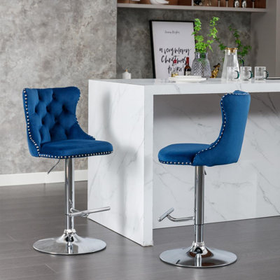 Tabouret de bar pivotant en velours avec siège réglable (ensemble de 2)