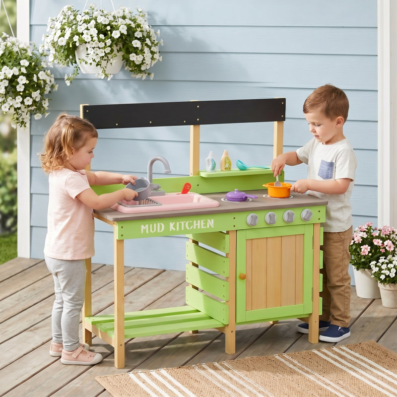 Solid Wood Kids Mud Kitchen With Water Play & Cooking Set – Outdoor Gift For Ages 3–8
