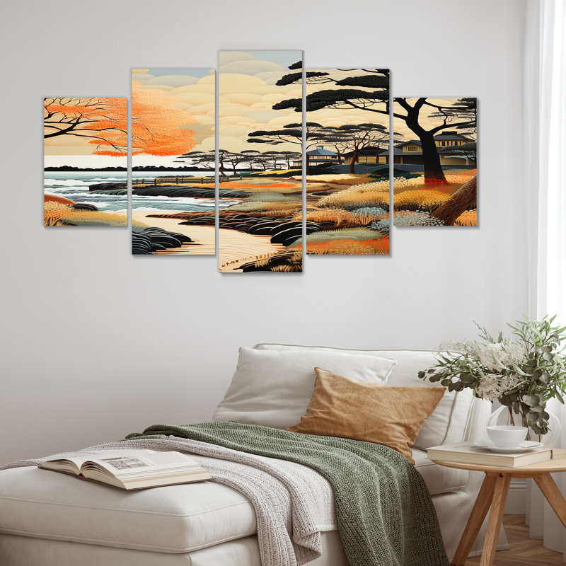 Santucci - Ensemble d'art mural plage 5 pièces, H 32 po x l 60 po