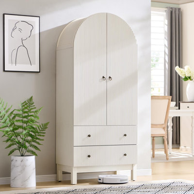 71" Tall Arched Pantry Cabinet, Fluted Kitchen Storage Cabinet with Adjustable Shelves and 2 Large Drawers by Millwood Pines