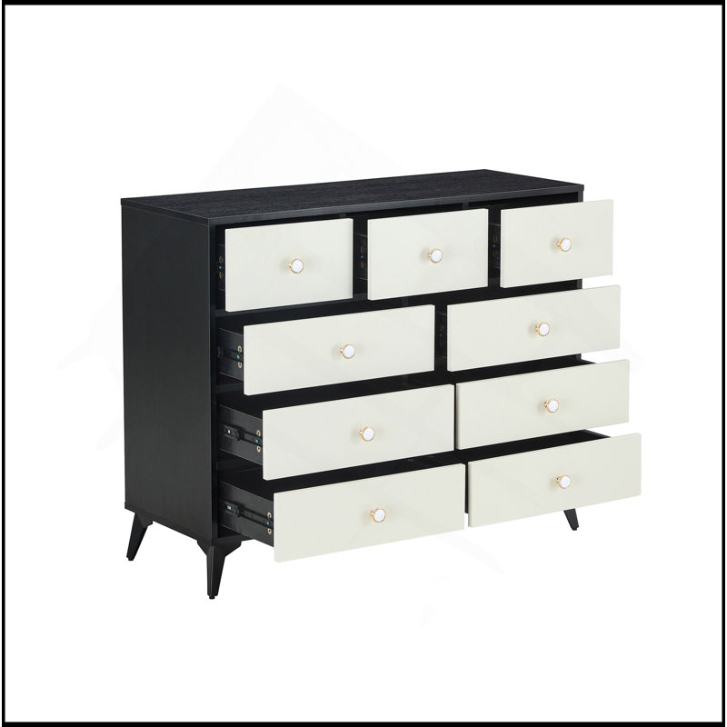 Commode 9 tiroirs, couleur noir, Noir