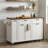 102.3" Wide Extendable Kitchen Island with Rolling Cart, Trash Storage Cabinet and 3-Tier Pull-Out Spice Rack, Mobile Dining Table for Kitchen, Dining Room, White