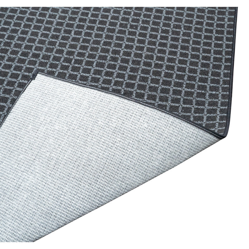 Tapis noir Imogen-Leigh Grid, Tapis de couloir 6 pi x 18 pi