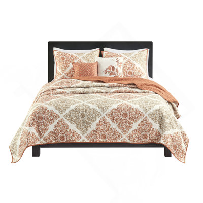 Ensemble de courtepointe réversible imprimée 6 pièces avec coussins décoratifs, taille double / grand, certifié OEKO-TEX pour le confort et la sécurité