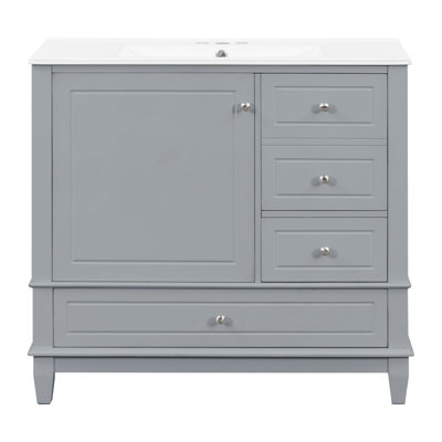 Velano  36-Inch Freestanding Vanity with Ceramic Sink MDF and Solid Wood Construction