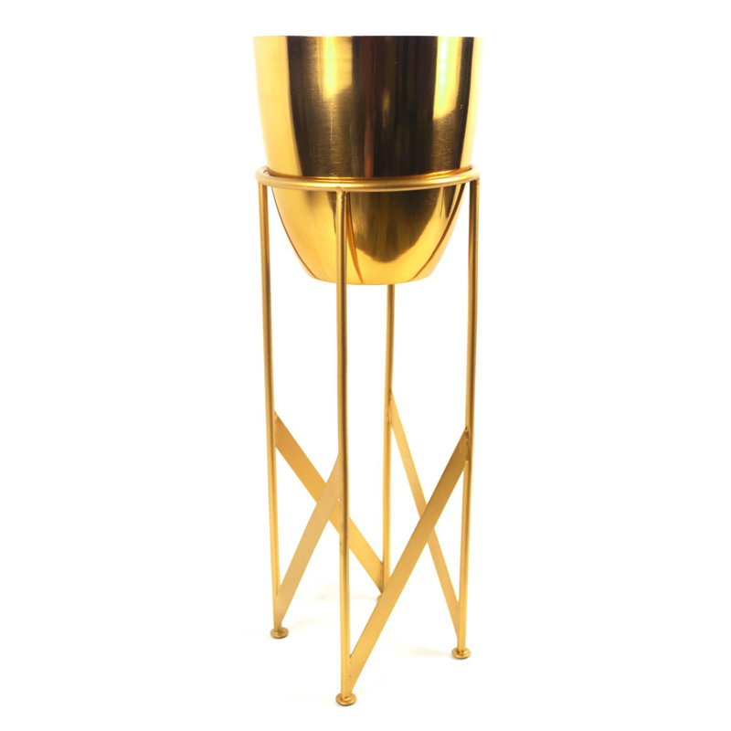 Metal Cachepot, 90" H x 19" W x 19" D, Gold