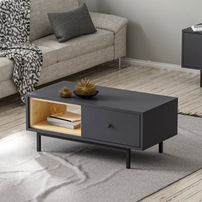 Table basse moderne avec plusieurs tablettes, 35,4 x 15,7 x 15,7 pouces Modern Anthracite | 100% panneau de particules enduit de mélamine, 0,7 po d'épaisseur | Pieds en métal durables avec supports noir mat | Design industriel mural