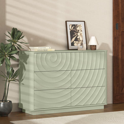 Commode à 6 tiroirs pour la chambre à coucher, grande commode de 46,5 po de largeur avec poignée et ondulation, organisateur de rangement en bois pour placard, chambre de bébé, salon, appartement, vert sauge