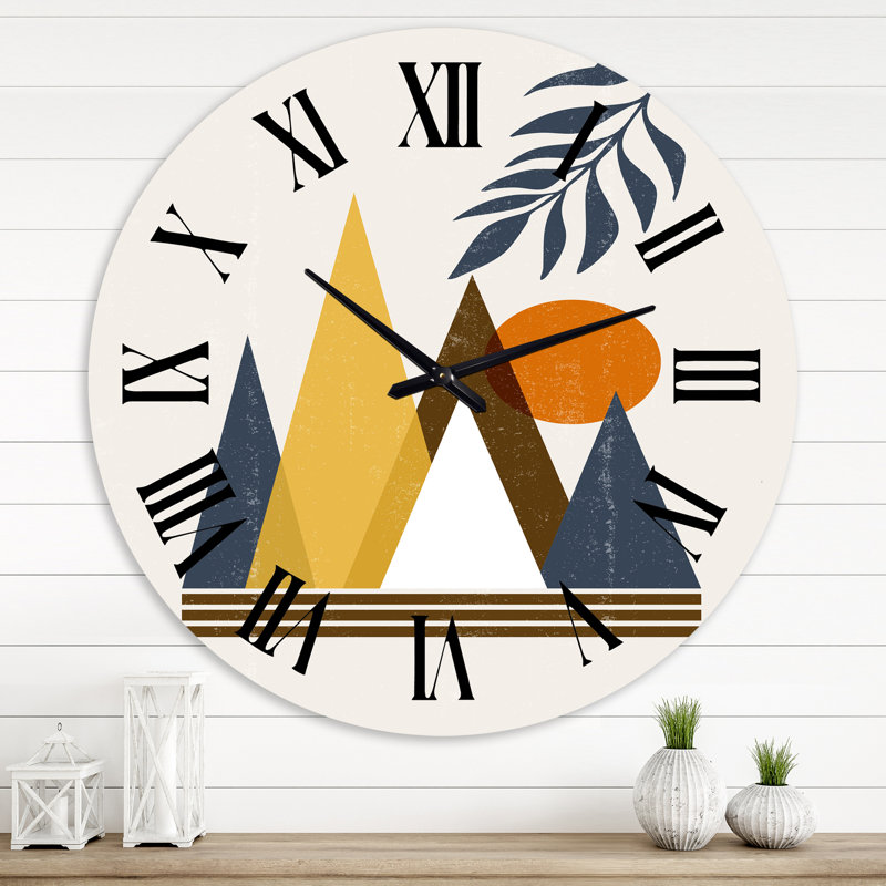 Abstrait soleil et lune dans les montagnes I - horloge murale moderne, Grand