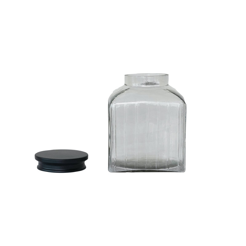 Grand pot en verre carré avec couvercle, 8" H x 6.5" W x 6.5" D