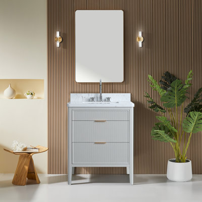 Fully Assembled Freestanding Single Bathroom Vanity with Engineered Top and Backsplash and Solid Wood Frame