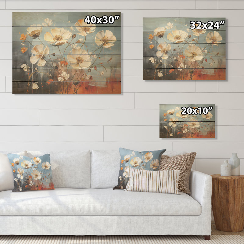 «Buttercups Burst» avec des tons chaleureux et invitants - Art mural sur bois de bois de pin naturel, H 10 po x l 20 po