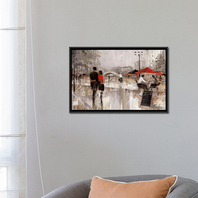 «Riverwalk Charm II» par Ruane Manning, impression sur toile tendue, H 18 po x l 26 po x P 1,5 po, Toile avec cadre noir