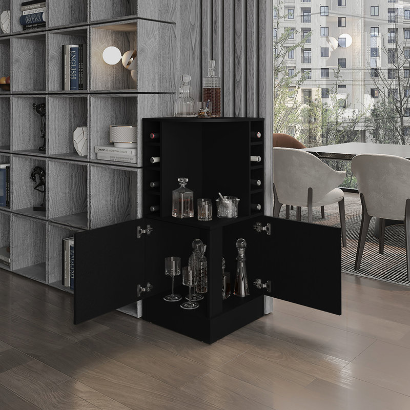 Armoire de bar 42 po de haut de 42 po avec 8 bouteilles de vin, porte double pour ravir les boissons alcoolisées avec rangement