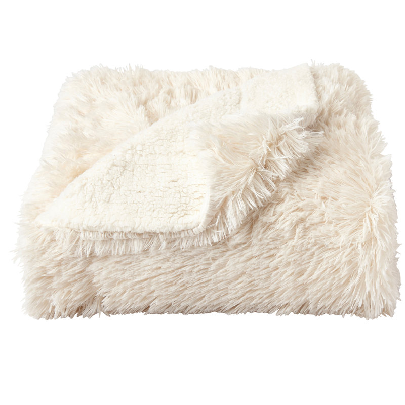 Jeté pour canapé Plymouth Home - Édredon luxueux et doux en fausse fourrure - Couverture hypoallergénique à longs poils avec dossier en sherpa (blanc)