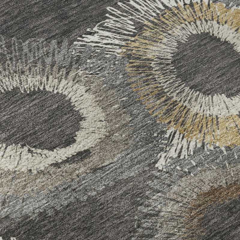 Premium Machine Washable Mayfield AMF2278 Geometric Rug, Charcoal, 8' Round
