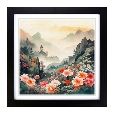 Japanese Mountains Floral No.1 - Framed Print