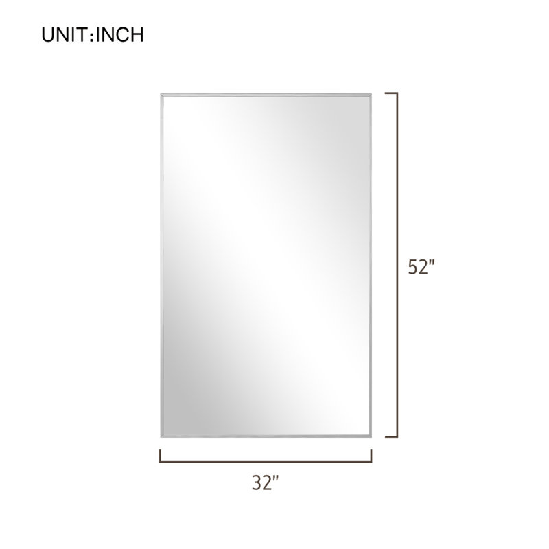 Arstides Metal Flat Mirror, Silver, 52" x 32"