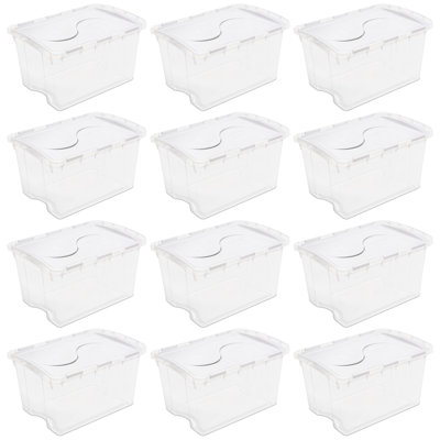 Sterilite 48 Qt Hinged Lid Storage Box Plastic Stackable Bin with Lid