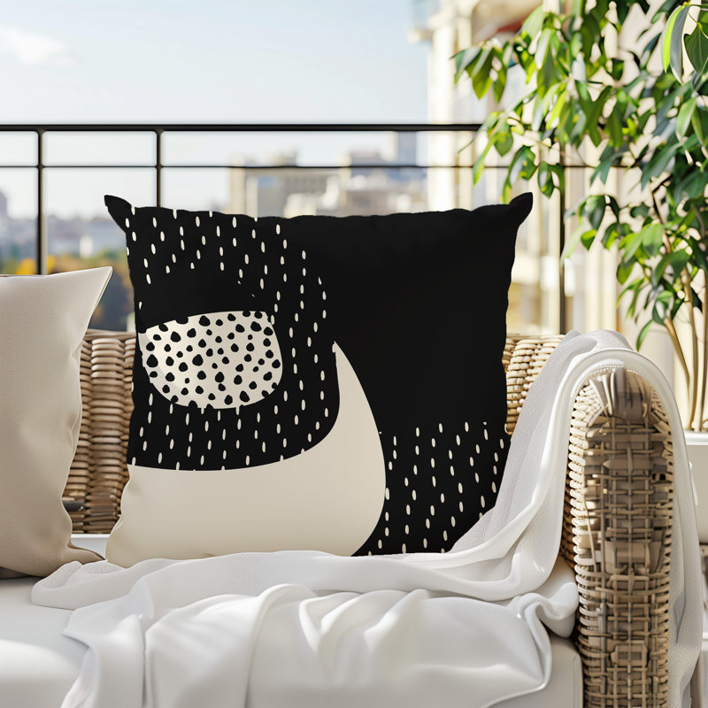 Coussin carré intérieur / extérieur pia, H 15 po x l 15 po, Noir/Blanc cassé