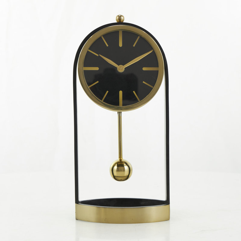 Horloge de table analogique à quartz en métal noir / or, H 12,55 po x l 5,9 po x P 3,35 po