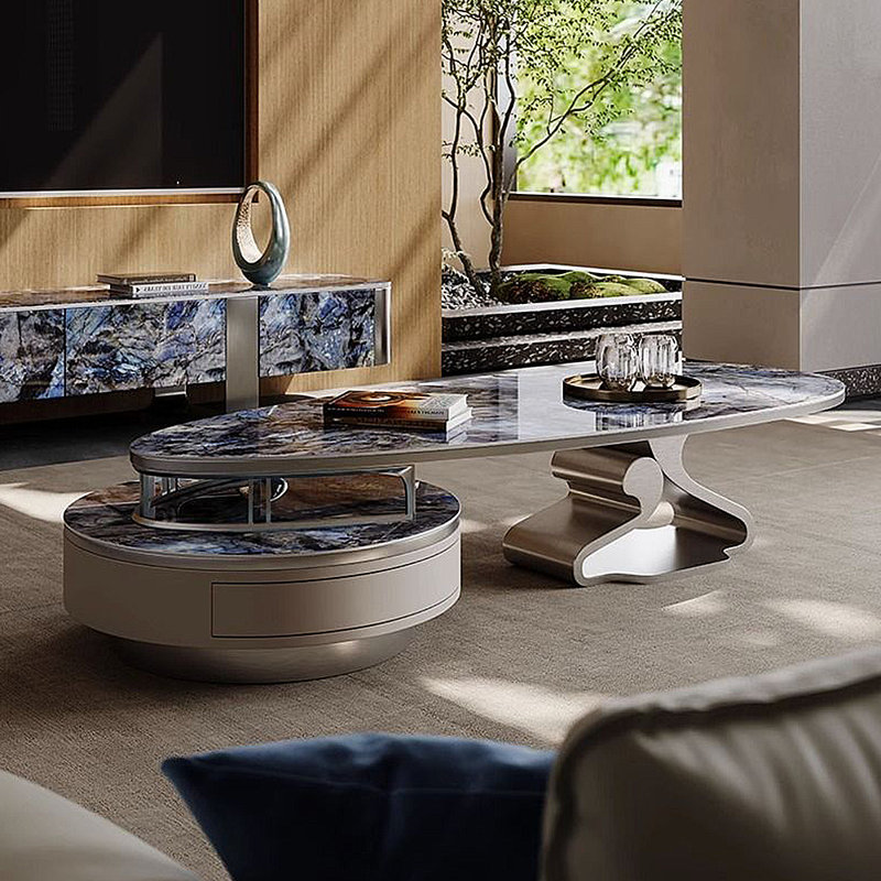 Ensemble de tables basses personnalisées Italian Light Luxury, Bleu