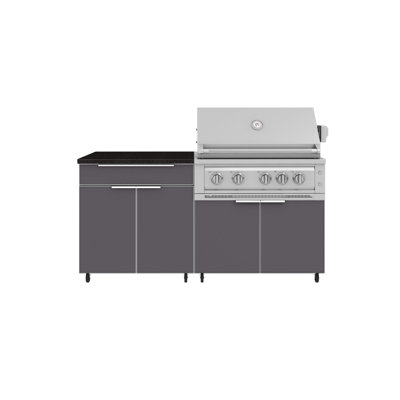 Ensemble d'armoires d'extérieur en aluminium 4 pièces avec gril au platine 36 po - propane liquide et comptoir en pierre d'ingénierie noire nano 32 po