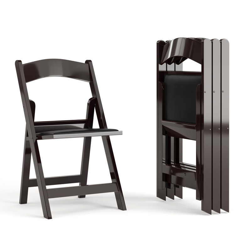 Resin Folding Chair with Vinyl Padded Seat, Red Mahogany 