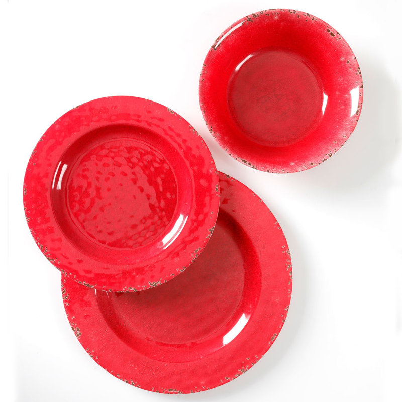 Gibson Studio California Mauna 12-Piece Melamine Dinnerware Set, Red (2 Pack)