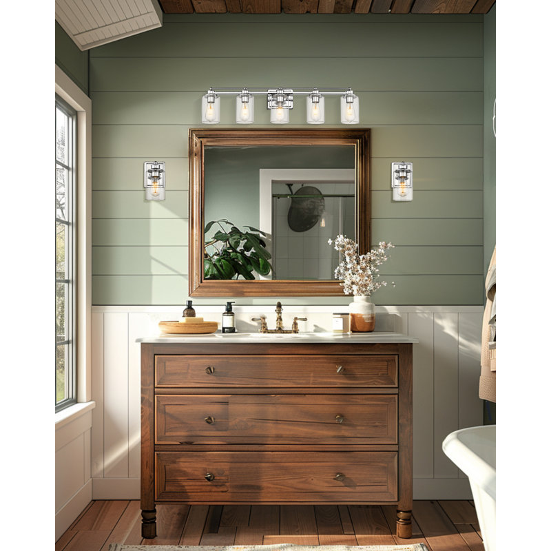 Chrome 37-inch Dimmable 5-Light Bathroom Vanity Fixture