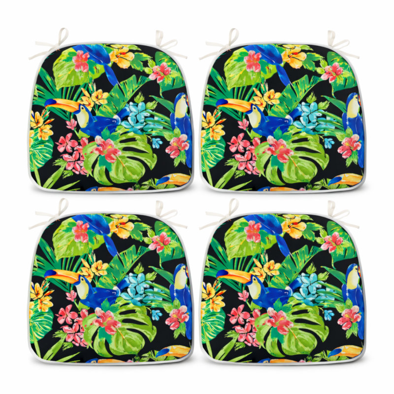 Water-Repellent U-Shape Foam Seat Cushions with Ties, 17"x16"x2", Set of 4