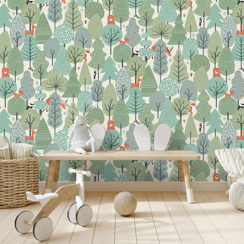 Papier peint forêt enchantée, Vert
