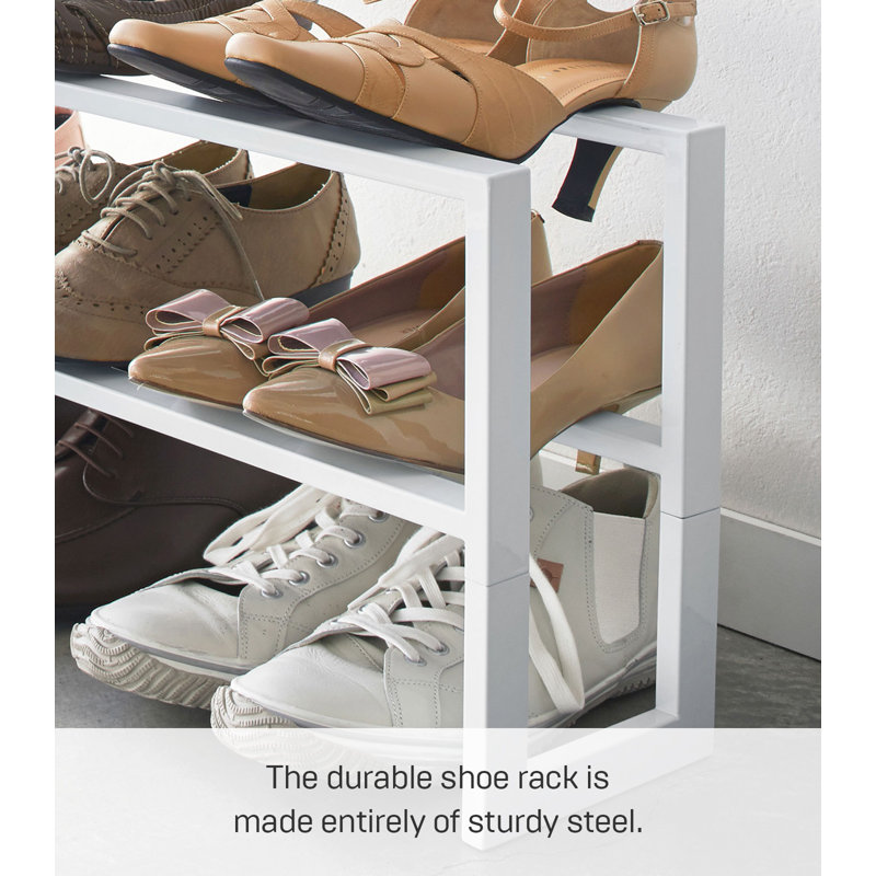Yamazaki Home 2 Shelves Adjustable Shoe Rack, Large, Double, Steel,  Holds 6 to 12 shoes, Expandable, White