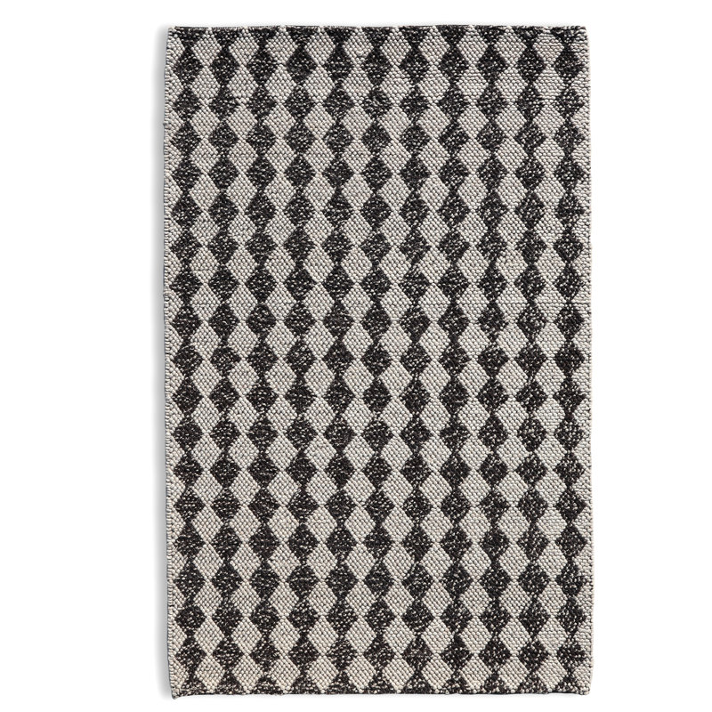 Bubble Argyle Loop Pile Weave Ivory/Charcoal Wool Area Rug By Tufty Home, Rectangle 5' x 8'