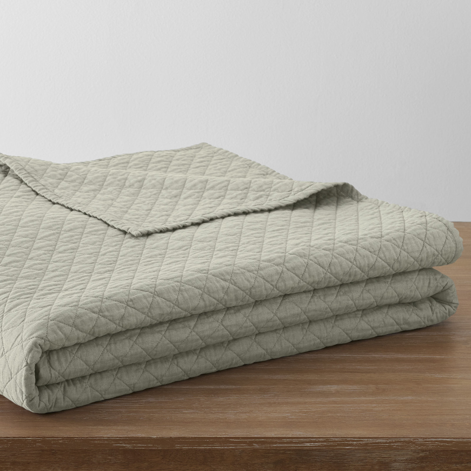 Jeffen Belgian Flax Linen Quilt Set, Full/Queen Quilt, Sage